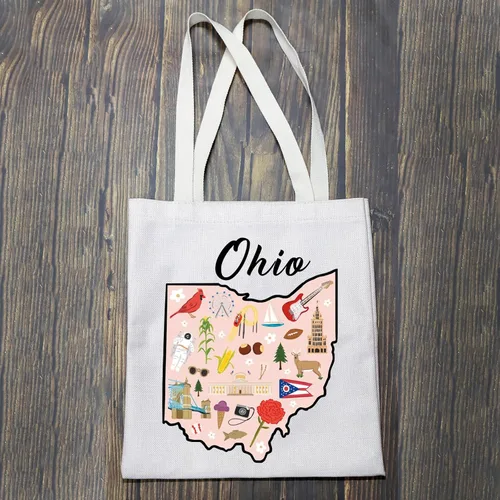 Vista 3 de BLUPARK Ohio State Map Tote Bag Ohio Souvenir Gift Ohio Travel Shopping Bag Ohio Lovers Gift