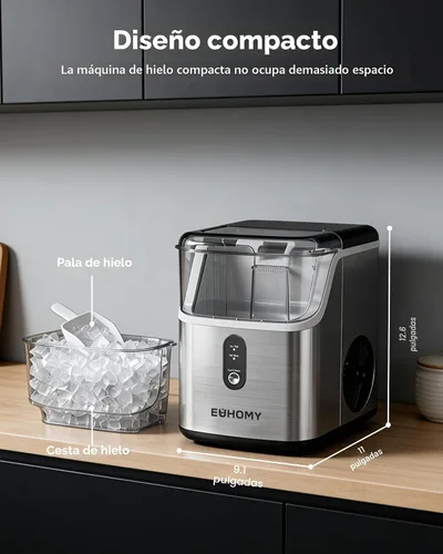 Vista 6 de EUHOMY Nugget - Máquina de hielo para encimera, lista en 7 minutos, máquina de hielo de guijarros de 35 libras/24 horas, máquina de hielo sónico