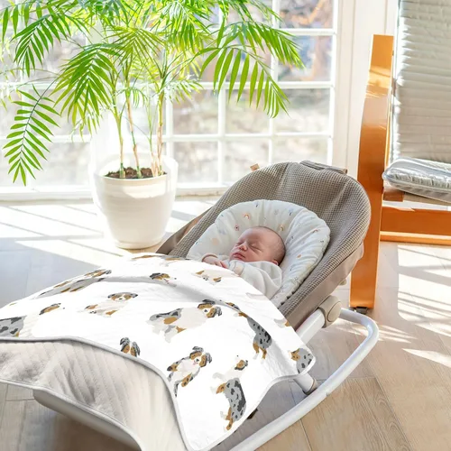 Vista 7 de Ollabaky Manta de algodón de perro pastor australiano para niños y niñas, manta de algodón para cuna, cochecito de bebé, manta de recepción unisex