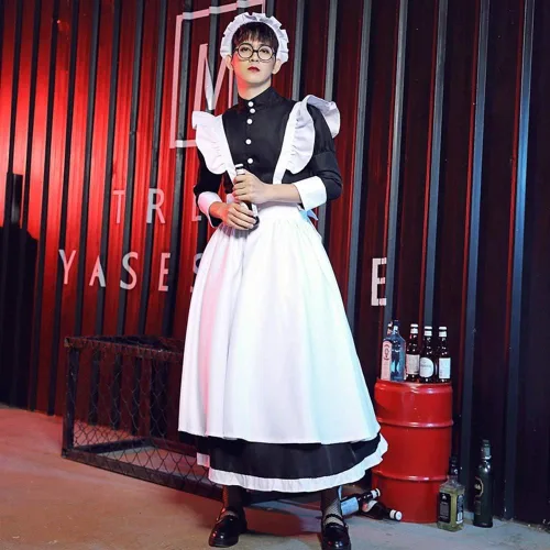 Vista 3 de Nuoqi Disfraz de sirvienta para hombre, cosplay, vestidos de sirvienta para hombre