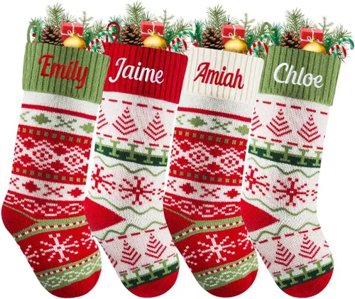 Vista 9 de Medias de Navidad personalizadas, 18 medias de Navidad grandes y coloridas para niños, medias grandes de piel sintética personalizadas, medias