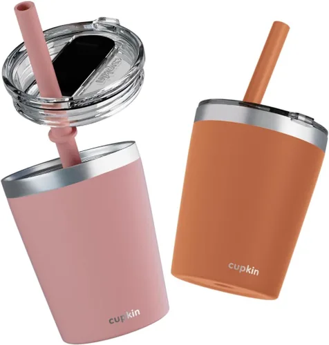 Vista 44 de CUPKIN - Taza apilable de acero inoxidable para niños, taza para batidos, tazas aisladas con recubrimiento en polvo, tapa libre de BPA y pajilla