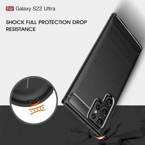 Vista 3 de Funda para Samsung Galaxy S22 Ultra - Textura de fibra de carbono, antiarañazos, absorción de golpes (negro)