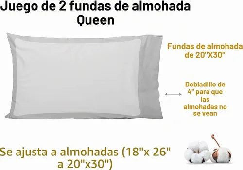 Vista 8 de Sunflower Juego de 2 fundas de almohada tamaño Queen, 100% algodón, 2 fundas de almohada Queen de 20 x 30 pulgadas, color ceniza, suaves