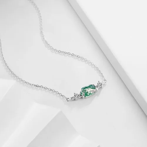 Vista 6 de WES Pendant Necklace 925 Sterling Silver Moss Agate Pendant Necklace for Women,Green Hexagon Prong Gemstone Necklace for Women