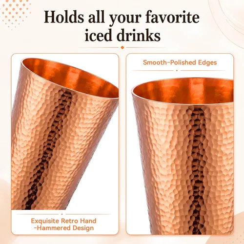 Vista 5 de Paquete de 6 vasos de cobre 100% puro para beber