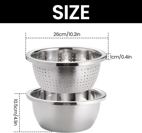 Vista 5 de Colador de arroz de acero inoxidable 304, colador microporoso, coladores y coladores para lavar, cuenco para lavar frutas con colador