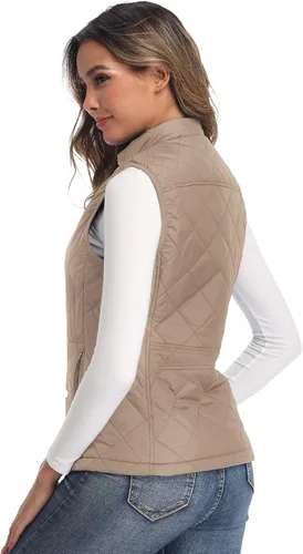 Vista 4 de Chaleco para exteriores de mujer, chaleco acolchado ligero con cremallera y cuello alto.