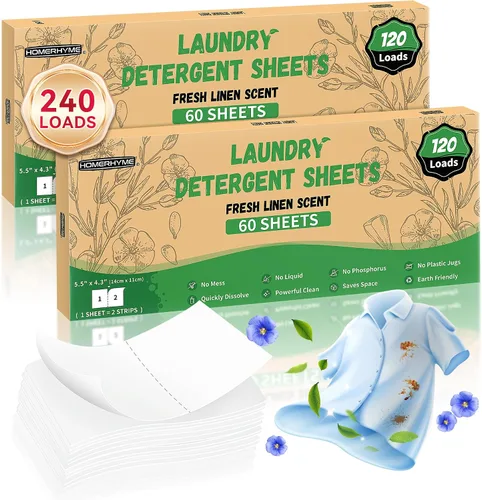 Vista 8 de Sábanas de detergente para ropa – Fresh Linen 120 Cargas de detergente para ropa sucia a granel, detergente de viaje a granel, ecológicas e