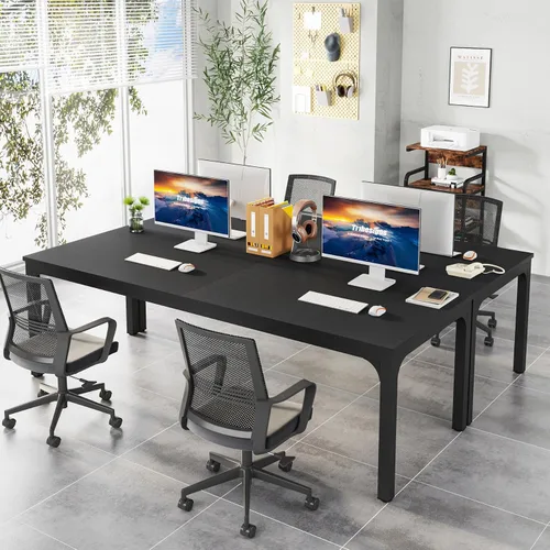 Vista 7 de Tribesigns Escritorio de computadora extra largo de 78.7 pulgadas, escritorio para 2 personas, escritorio doble largo, estación de trabajo para Negro