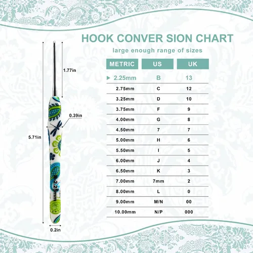 Vista 2 de 2.25mm Gancho de Ganchillo Looen, Mango Ergonómico para Manos Artríticas, Agujas de Tejer de Goma Suave Extra Largas para Principiantes de Crochet