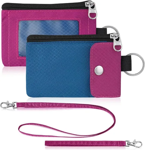Vista 21 de Artpaxy Cartera minimalista para hombres y mujeres, llavero con bloqueo RFID, con cremallera, pequeña cartera con ventana de identificación, 2