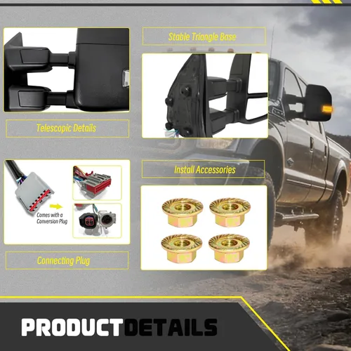 Vista 4 de Juego de espejos de remolque compatibles con Ford F250, F350, F450 y F550, modelos 1999 a 2016, espejos laterales de remolque para camiones Super