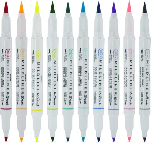 Vista 2 de Zebra Highlighters Mildliner - Juego de 20 tazas de doble punta y pincel, colores estándar