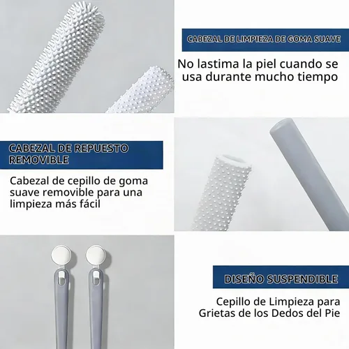 Vista 3 de Cepillo de limpieza de dedos, limpiador de espacio de dedos de silicona de 15.7 pulgadas de largo para personas mayores, cepillo de goma suave Gris