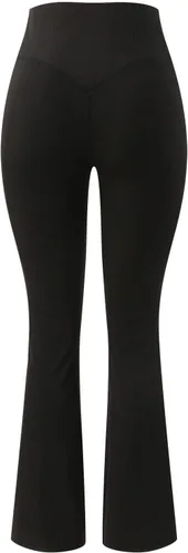 Vista 5 de XIAOBU Leggings de corte de bota para mujer, cintura alta, elásticos, ajustados, acampanados, pantalones de yoga, lisos, acanalados, sin costuras