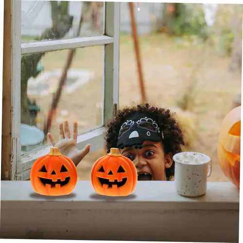 Vista 6 de DOITOOL 2 piezas de Halloween Jack-o-Lantern para decoración de puerta de Halloween, decoración de Halloween, decoración de faroles al aire libre