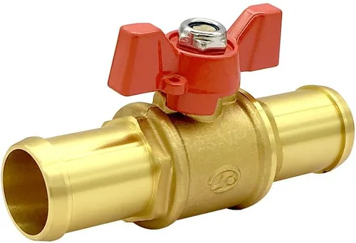 Vista 3 de Válvula de cierre de latón Válvula de bola de púa de manguera de 1" para aire de combustible de agua Interruptor rojo con resistencia da alta