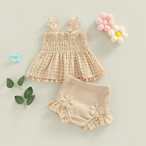 Vista 167 de TheFound Trajes de verano para niñas pequeñas, sin mangas, de punto acanalado, halter, pantalones cortos, ropa para recién nacidos, conjunto de 3