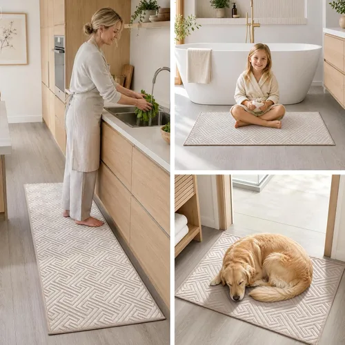 Vista 8 de YIHOUSE Alfombras de baño beige de 17 x 24 pulgadas, de secado rápido, antideslizantes, absorbentes, lavables a máquina, fina alfombra de baño