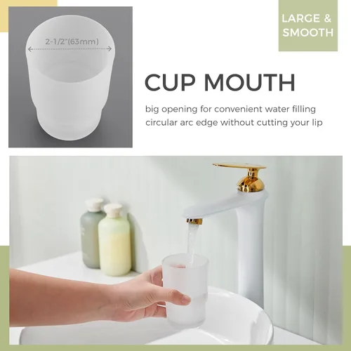 Vista 3 de Aomasi - Taza de cristal para lavabo de baño, taza de cepillo de dientes blanco esmerilado Thickened Substantial Glass, Modern Bathroom Tumbler