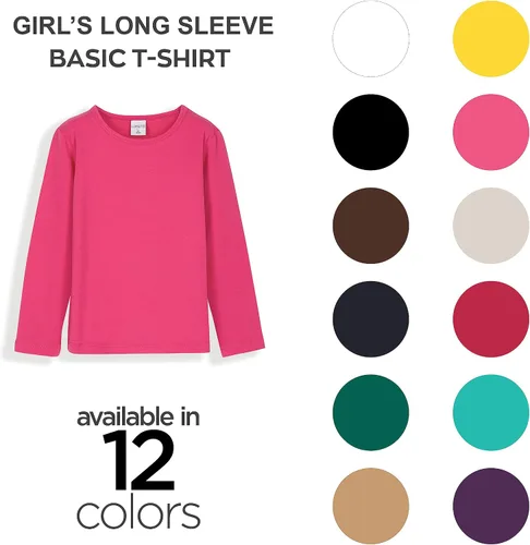 Vista 5 de Lovetti Camisas básicas de manga larga para niñas, de algodón turco, cuello redondo, ropa de moda
