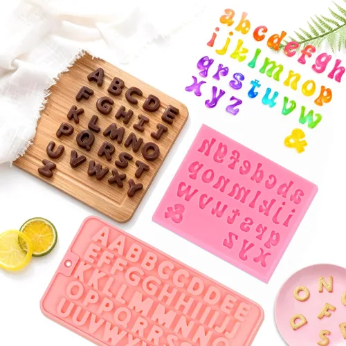 Vista 8 de 6 PIEZAS Moldes de Chocolate, Letras Números Moldes de Chocolate de Silicona Reutilizables Moldes de Dulces del Alfabeto con Feliz Cumpleaños