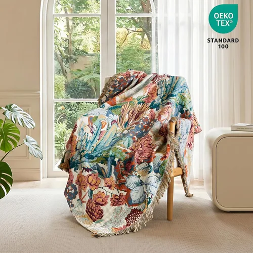 Vista 173 de MSGKV - Manta bohemia/primaveral de algodón para sofá y sala de estar, de gasa acogedora, de 50 x 60 pulgadas 50"x60" Cotton Throw, Woven Bird