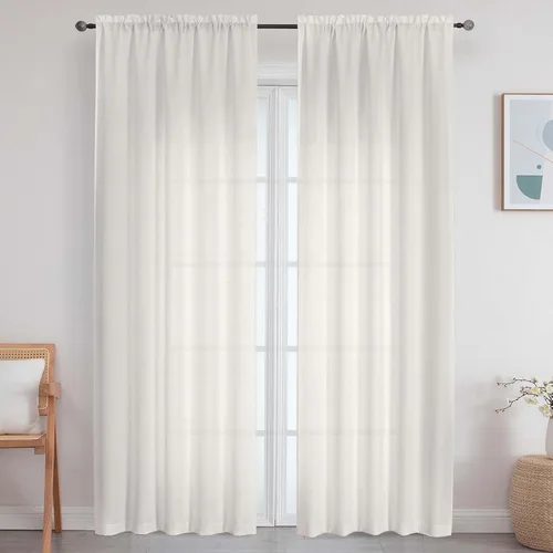Vista 127 de Cortinas de lino para dormitorio y sala de estar de 96 pulgadas de largo, juego de 2 paneles, con bolsillo para cortinero, filtrado de luz, textura