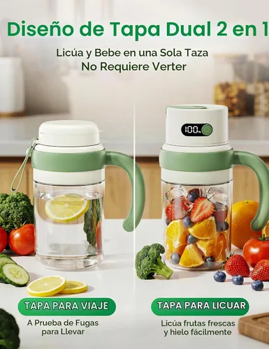Vista 2 de Batidora portátil para exprimidor, USB-C recargable, verde