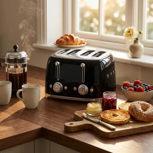 Vista 5 de Smeg Tostadora de 4 Rebanadas Estilo Retro Estético de los 50, 6 Preajustes, Ranuras Extra Anchas, Negro TSF03BLUS