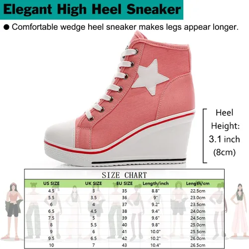 Vista 3 de Mei MACLEOD Zapatos de lona de moda con tacón de cuña, zapatos casuales con cordones para mujer, zapatos de tacón alto de 3 pulgadas