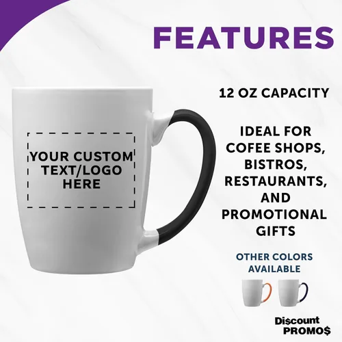 Vista 2 de DISCOUNT PROMOS Tazas de café personalizadas Java de dos tonos, 12 onzas, juego de 10/50/100 unidades personalizadas a granel para café, té