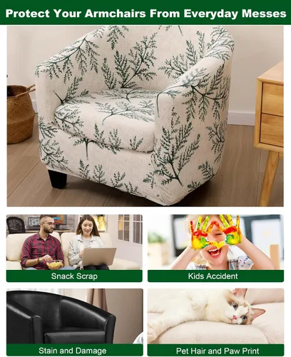 Vista 6 de CRFATOP - Funda elástica para sillón de club (2 piezas) 1 Club Cover & 1 Cushion Cover, Soft Round Tub Sofa Covers, Pet Friendly, Washable