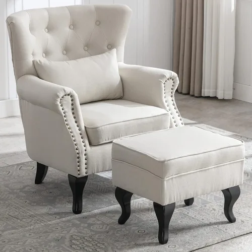 Vista 11 de Sillas de Brazo de Lectura Accent Sillas Midcentury Modernas Cómodas Silla de Sofá de Esquina, Silla de Club Wingback de Sala de Espera con Respaldo