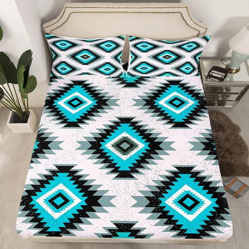 Vista 14 de Juego de sábanas bajeras de diseño nativo americano del suroeste para niños, niñas y adolescentes, juego de ropa de cama tribal para niños, niñas