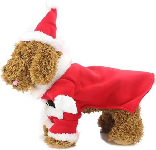 Vista 3 de Idepet Disfraz de Papá Noel para perro, ropa de Navidad para mascotas, abrigo con capucha de invierno para Chihuahua, Yorkshire Poodle (XS)