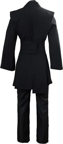 Vista 3 de Disfraz de túnica de caballero con capucha para hombre, uniforme de cosplay, conjunto completo de disfraz de Halloween Negro