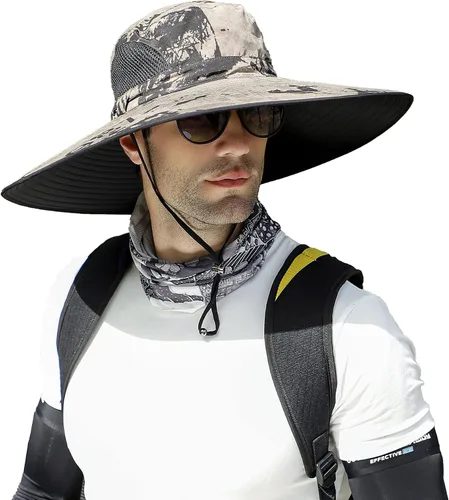 Vista 7 de Leotruny Sombreros de ala ancha para hombre UPF50+ sombrero impermeable transpirable para pesca, senderismo, camping