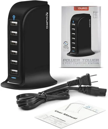 Vista 6 de Aduro - Estación de carga de 6 puertos USB 40W de escritorio, para iPhone, iPad, tabletas y smartphones con Smart Flow