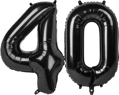 Vista 25 de Globos con números de 40 pulgadas, color negro, para decoraciones de cumpleaños de 10 a 100 años Jumbo 40In & Vibrant Color, With Hanging Holes