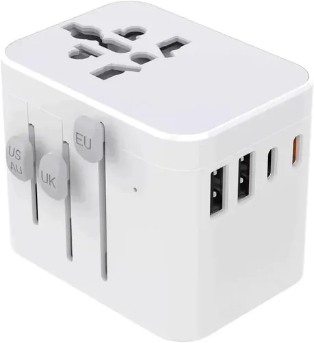 Vista 8 de Adaptador de viaje mundial con 5 puertos (1 AC/2 USB-A/2 USB-C), enchufe de alimentación universal, protección contra sobretensiones de fusibles