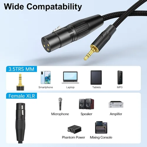 Vista 5 de HOSONGIN Cable XLR hembra a TRS macho de 3,5 mm sin equilibrio, conector de micrófono XLR hembra de 1/8 pulgadas para consola de mezcla, tableta