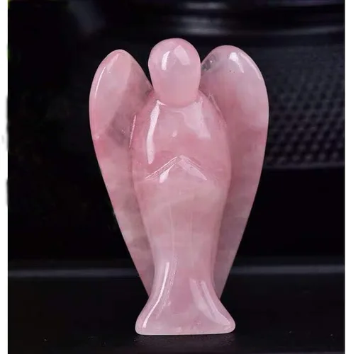 Vista 7 de Ángel de la guarda de cuarzo rosa de cristal curativo de 4 pulgadas, grandes figuras de piedras preciosas naturales talladas, escultura