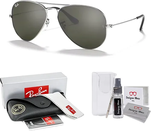 Vista 60 de Ray-Ban RB3025 - Lentes de sol de aviador de metal para hombre y mujer + paquete con kit de cuidado de gafas iWear de diseñador