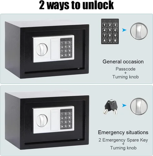 Vista 4 de Caja fuerte de seguridad para dinero, seguridad digital 0.33CF para oficina en casa, caja fuerte electrónica de acero con teclado, 12.2 x 7.8 x 7.8