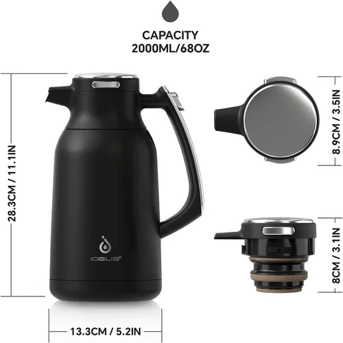 Vista 5 de IDEUS Jarra térmica para café, frasco de acero inoxidable con aislamiento al vacío de doble pared, jarra de agua, servidor de café y dispensador