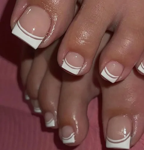 Vista 8 de Anyos - Uñas postizas a presión para mujer, uñas postizas cortas de punta francesa, uñas cuadradas sólidas, 24 piezas de pegamento en los dedos