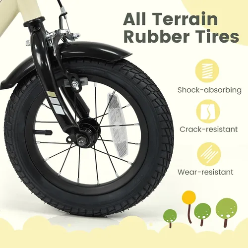 Vista 6 de BABY JOY Bicicleta para niños, bicicleta deportiva de 12 a 18 pulgadas con ruedas de entrenamiento extraíbles, asiento y manubrio ajustables, freno