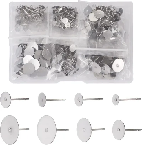 Vista 19 de Craftdady Juego de 60 aretes de acero inoxidable de 0.197 in, dorados, plateados, dorados, plateados, aretes en blanco, kit de fabricación